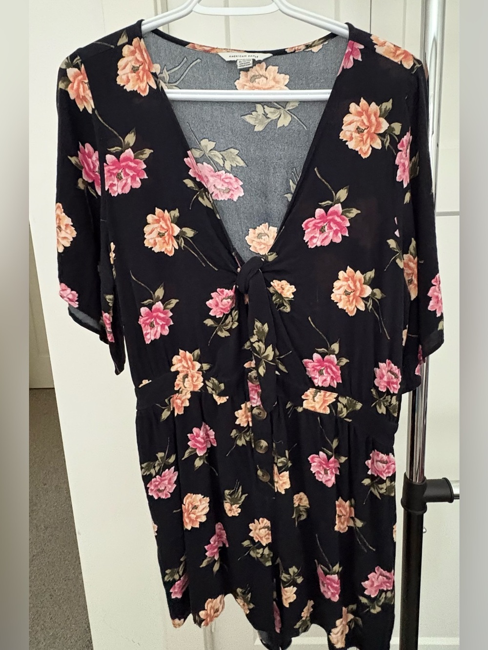 American Eagle Tie Front Floral Romper